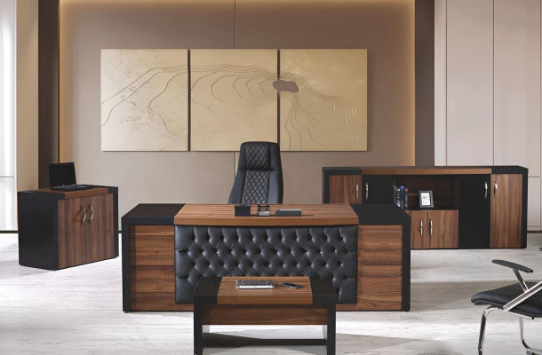 Escritorio de oficina Muebles de oficina Oficina completa Conjunto de escritorio de 4 piezas Madera Marrón Oficina