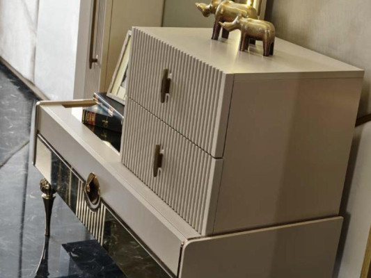 Juego de cómodas de oro estilo italiano espejo muebles cómoda de acero inoxidable.