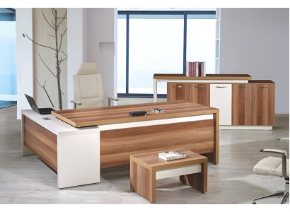 Escritorio de esquina para oficina, conjunto completo de escritorio de oficina de 3 piezas, muebles de oficina de madera marrón.