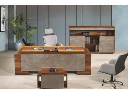 Completamente equipado, muebles de oficina, mesa de esquina para oficina, oficina, juego de mesa de oficina de 3 piezas, de madera color marrón.