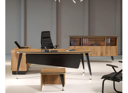 Mesa de oficina en esquina clásica Juego completo de muebles de oficina Marrón 3 piezas Madera