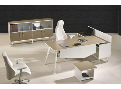 Muebles de oficina modernos de esquina, escritorio de trabajo blanco, conjunto de 3 piezas de madera para la oficina.