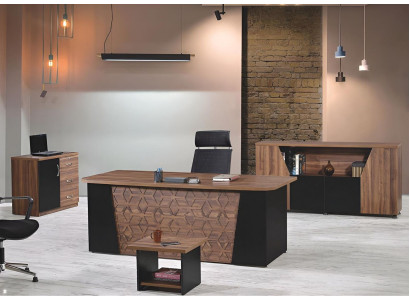 Juegos de oficina Escritorio de oficina Conjunto de mesa de oficina 4 piezas Muebles de oficina de madera Color marrón