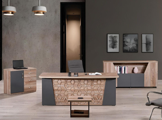 Oficina completa Conjunto de escritorio de oficina Muebles de oficina Escritorio de madera marrón de 4 piezas