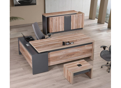 Muebles de oficina para el estudio, escritorio de esquina, juego completo de 3 piezas, madera gris, muebles de oficina.