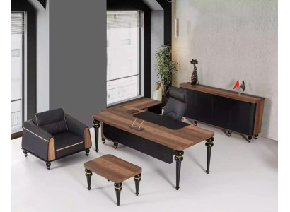 Juego de oficina de lujo de 4 piezas con escritorio, armario y mesa de centro de 3 piezas.