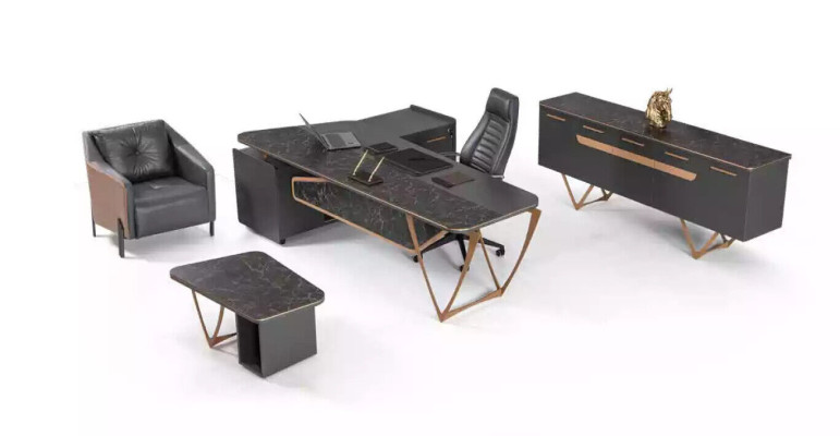 Escritorio de diseñador de lujo de alta calidad para la oficina, conjunto de escritorio en esquina de 3 piezas.