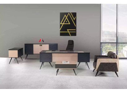 Moderno conjunto de oficina de lujo con mueble archivador y escritorio.