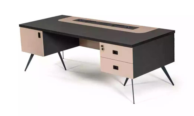 Moderno conjunto de oficina de lujo con mueble archivador y escritorio.