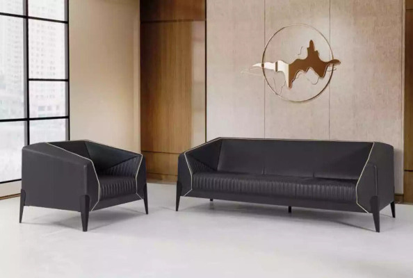 Muebles de oficina negros Conjunto de sofás Sillón Sofá de tres plazas Conjunto completo de muebles
