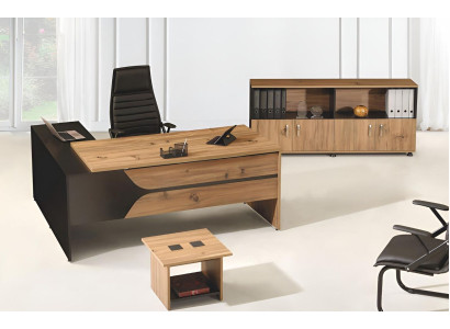 Muebles de oficina para computadora, escritorio de trabajo, muebles de oficina, 3 piezas de juego de mesa de madera marrón.