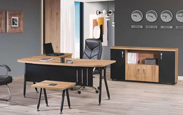 Muebles de oficina para computadora, escritorio de trabajo, muebles de oficina, conjunto de madera de 3 piezas en negro.
