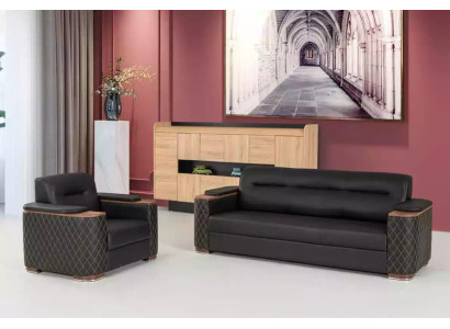 Sofá negro de tres plazas, sillón de lujo para la sala de estar, 2 piezas.
