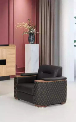 Sofá negro de tres plazas, sillón de lujo para la sala de estar, 2 piezas.