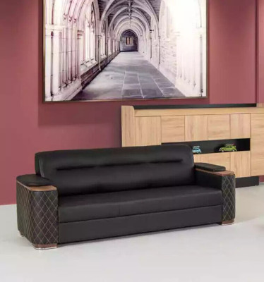Sofá negro de tres plazas, sillón de lujo para la sala de estar, 2 piezas.