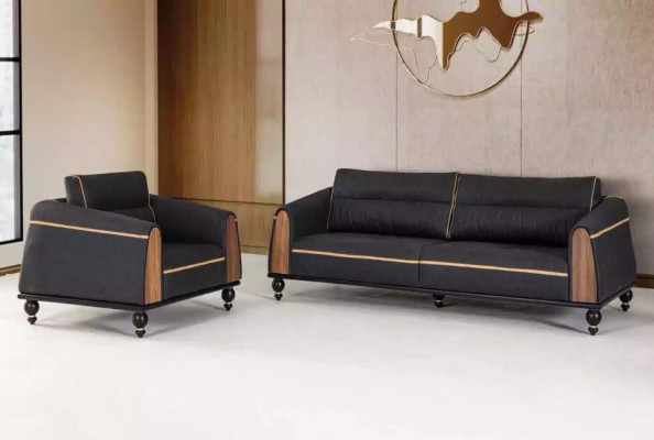 Sofás negros conjunto moderno de tres piezas de tela para sillón de tres plazas.