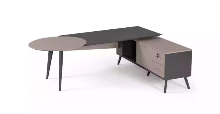 Moderno conjunto de oficina para estudio, completo escritorio de diseñador muebles.
