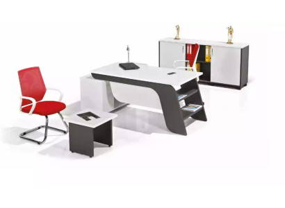 Conjunto de oficina blanco, escritorio en esquina, muebles de oficina, armario, mesa de centro, 3 piezas, nuevo