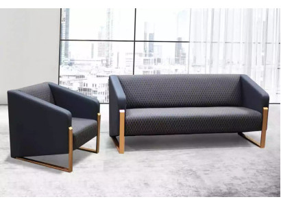 Conjunto completo de sofás de color negro, muebles de oficina textiles, asiento individual y sillón triple.