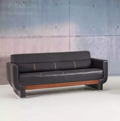 Sofá de tres plazas negro Muebles de cuero modernos Mobiliario de oficina Tapizado