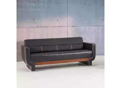 Sofá de tres plazas negro Muebles de cuero modernos Mobiliario de oficina Tapizado