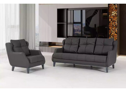 Sofá negro Set de lujo moderno de dos piezas con asientos acolchados - un sillón y un sofá de dos plazas.