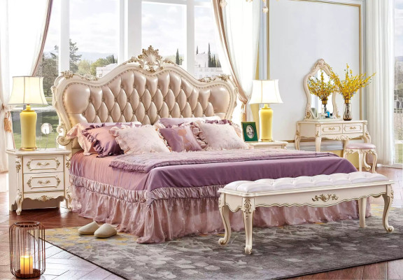 Conjunto de dormitorio cama chesterfield 2x mesitas de noche muebles clásicos de 3 piezas