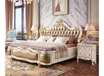 Conjunto de dormitorio de lujo clásico de lujo de 3 piezas con cama y 2 mesitas de noche nuevas.