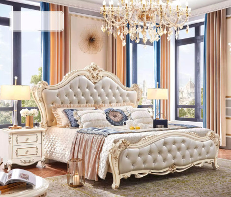 Set clásico de muebles de 3 piezas que consta de una cama de lujo y 2 mesitas de noche.