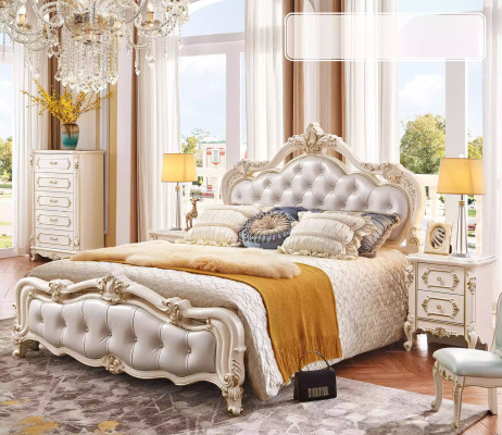 Juego de dormitorio chesterfield cama + 2 mesitas de noche de madera de lujo 3 piezas Interior.