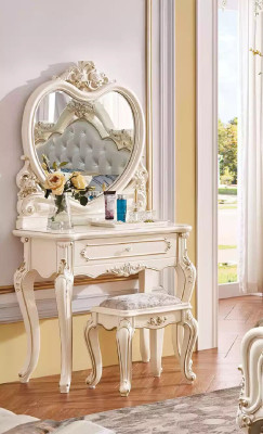 Clásico taburete de tocador de madera de diseñador Juego de muebles de dormitorio 2 piezas