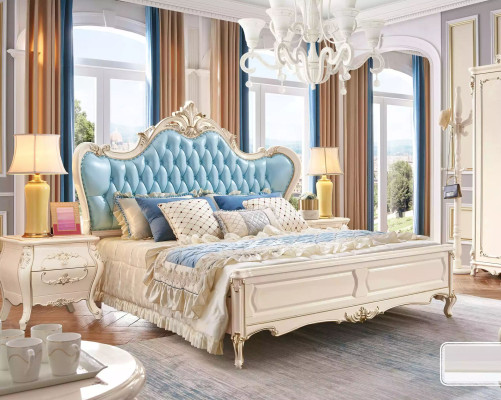 Dormitorio conjunto cama y 2 mesitas de noche muebles clásicos de lujo nuevos