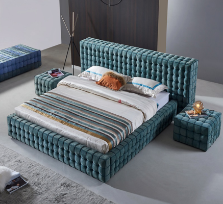 Lujo Turquesa Dormitorio Cama Diseñador Cama Doble Estructura de Madera Nueva
