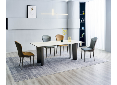 Elegante conjunto de comedor Mesa de comedor de diseñador 6 sillas 7 piezas. Set de lujo