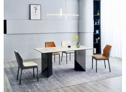 Conjunto de comedor mesa de comedor diseñador 6 sillas de cuero artificial Mesa de comedor de 7 piezas