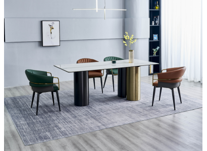 Elegante conjunto de comedor, mesa de comedor de diseñador, conjunto de asientos de lujo con 6 sillas, 7 piezas.