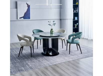 Conjunto de comedor moderno, mesa redonda de diseñador, 4 sillas, juego de comedor de 5 piezas.