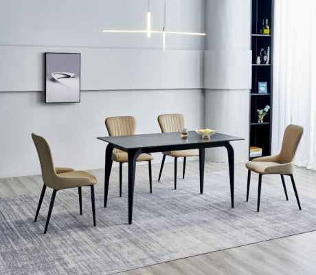 Moderna mesa de comedor gris 6x sillas de tela de diseño grupo de comedor de madera