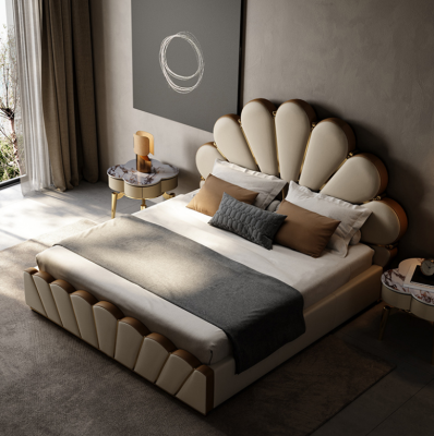 Moderna habitación de color beige cama de cuero sintético cama doble camas de diseño.