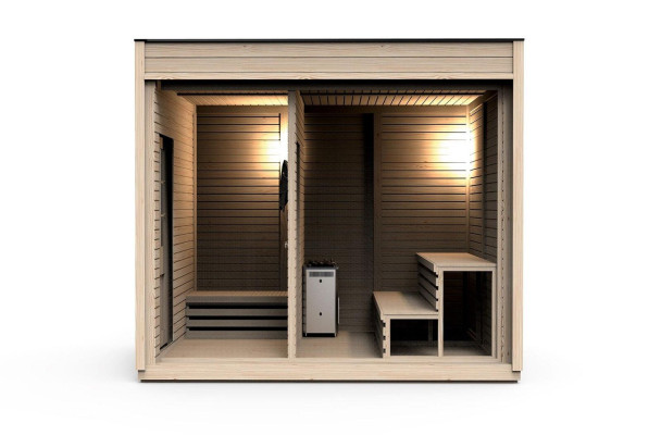 Sauna de madera saunas secas al aire libre en el jardín.