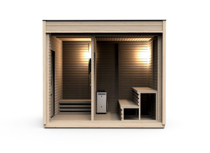 Sauna de madera saunas secas al aire libre en el jardín.