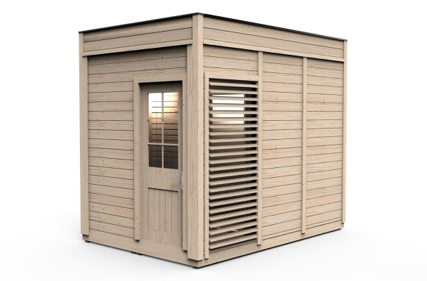 Sauna de madera saunas secas al aire libre en el jardín.