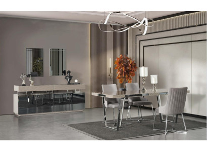 Grupo de comedor, grupo de comedor, rincón del comedor, mesa de comedor, sillas, conjunto de 10 piezas de madera gris.
