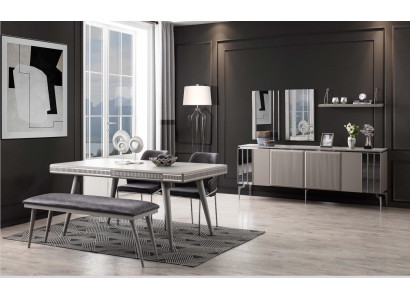 Muebles de comedor Esquina de comedor Mesa de comedor Grupo de comedor Sillas de comedor de 9 piezas Gris.