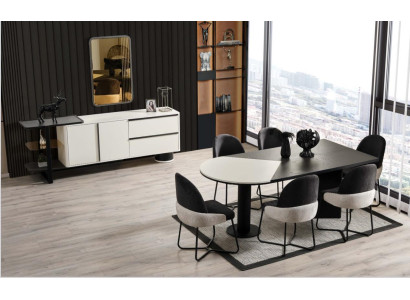 Grupo de comedor, grupo de comedor, esquina de comedor, mesa de comedor, sillas 9 piezas de madera blanca.