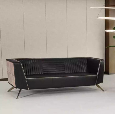 Sofá tapizado negro de diseñador, muebles de tela para la oficina en casa, sofá de la oficina.