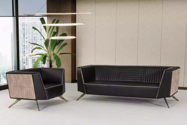 Sofá tapizado negro de diseñador, muebles de tela para la oficina en casa, sofá de la oficina.