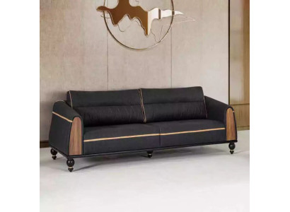 Sofá negro de diseñador, muebles de oficina de estilo moderno, sofá de tres plazas.