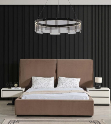 Conjunto de muebles de dormitorio, cama doble, cama, mesillas de noche, 3 piezas, beige.