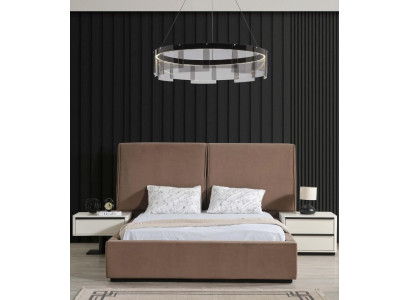 Conjunto de muebles de dormitorio, cama doble, cama, mesillas de noche, 3 piezas, beige.